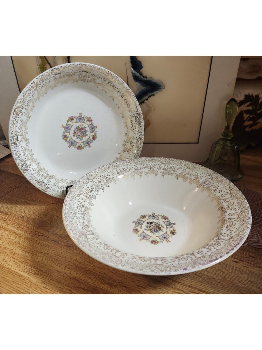Vintage Royal China Santa Rosa Serving Bowls Warranted 22K Gold Trim Floral
